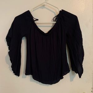 Navy blue off-the-shoulder top with straps